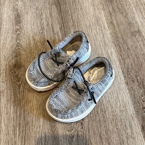 Hey Dude Kids Gray Knit Slip-On Sneakers with Black Bungee Laces